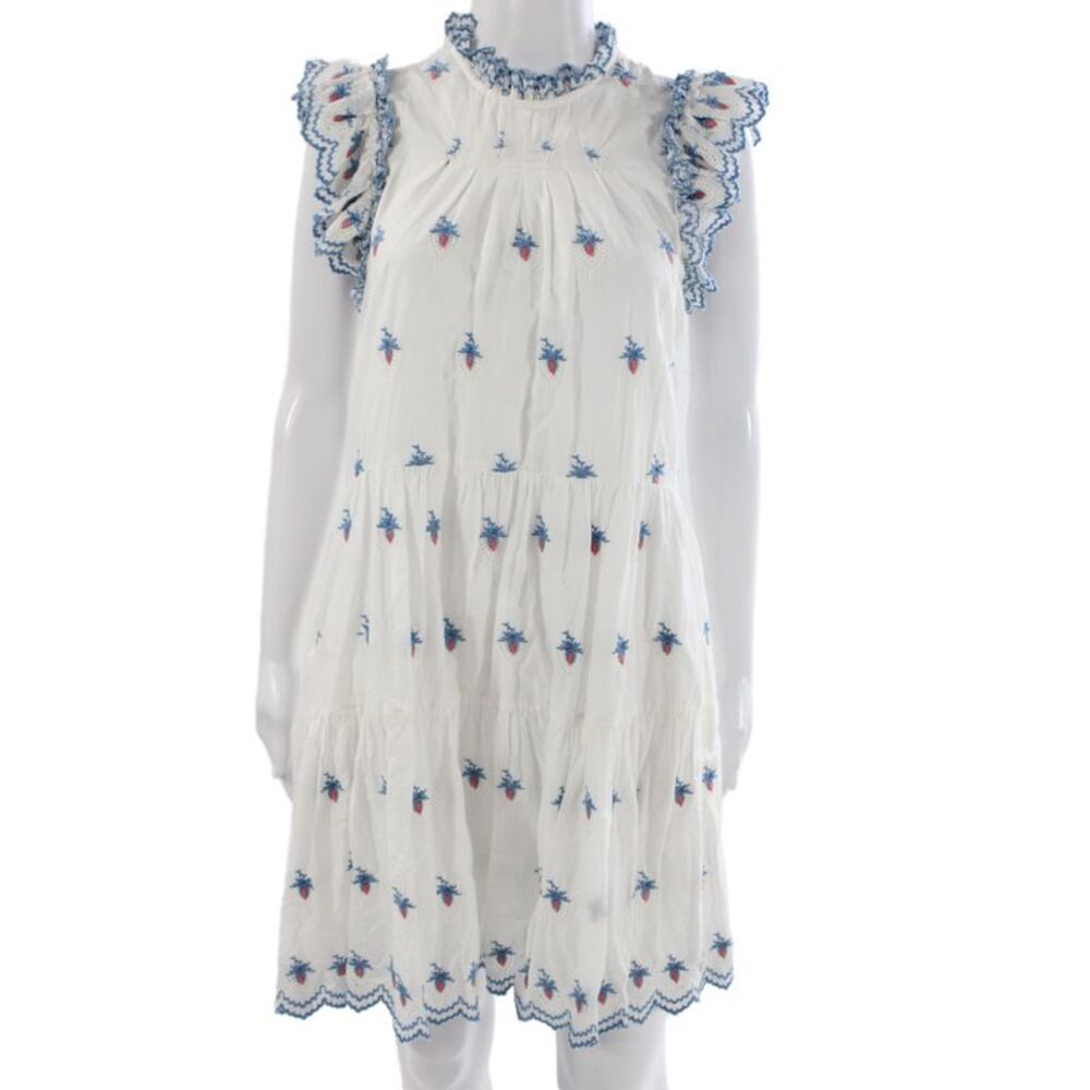 Sea Womens White Floral High Neck Sleeveless Sundress Short Cotton Size S